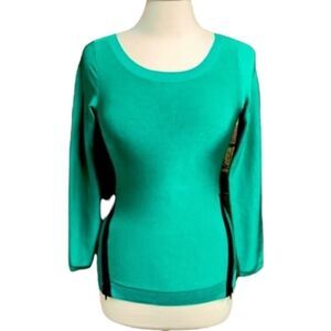 Bebe Shimmer Grass Green Long Sleeve Fitted Sweater Size Medium